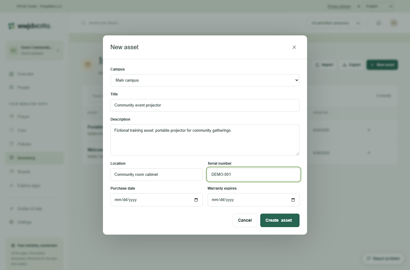 Inventory — Create a record