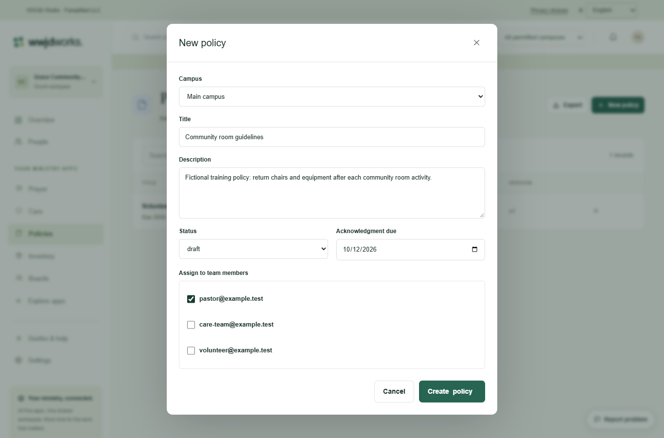 Policies — Create a record