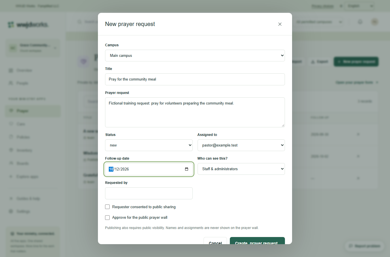 Prayer — Create a record